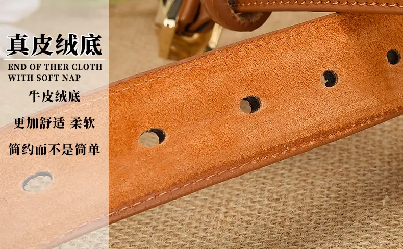 Women's White Genuine Leather Belt with Gold Buckle — feature 9