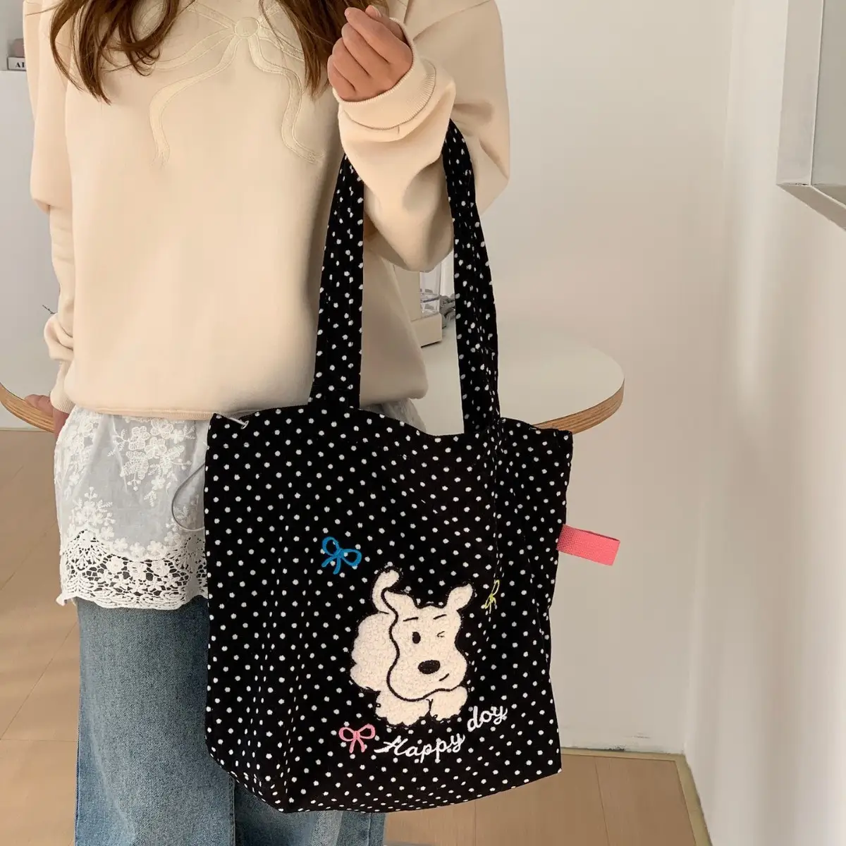 Cute Unicorn Embroidered Shoulder Bag Black - Image 5