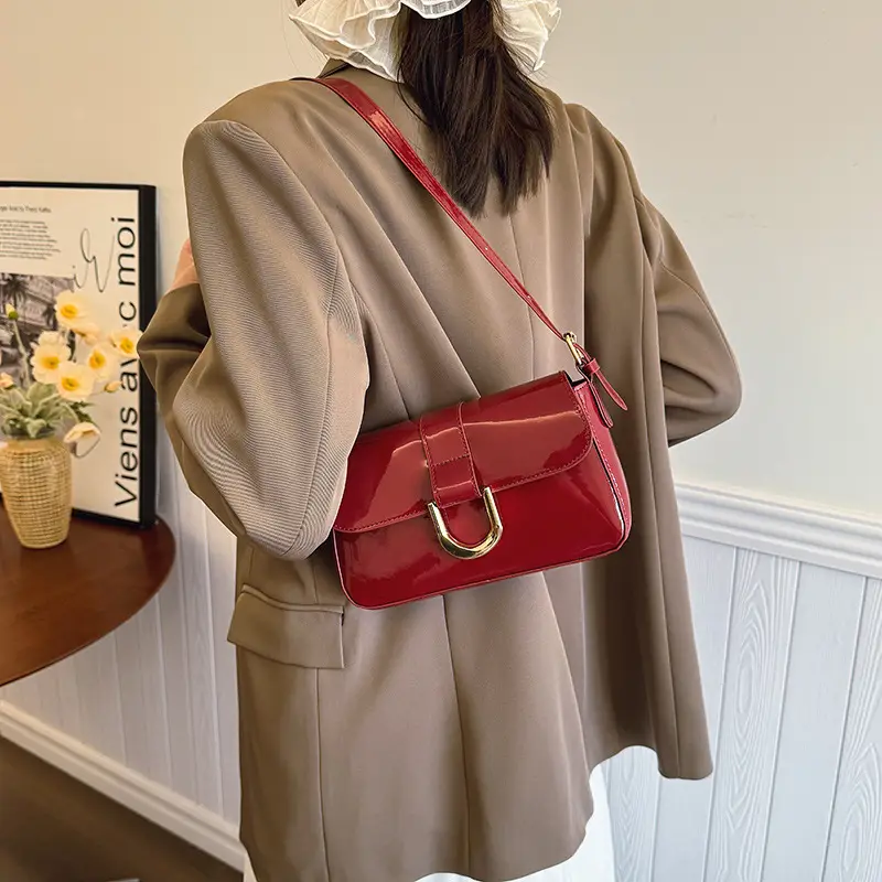 Women's 2-Piece Shoulder Bags Korean Style Red Black - Image 6