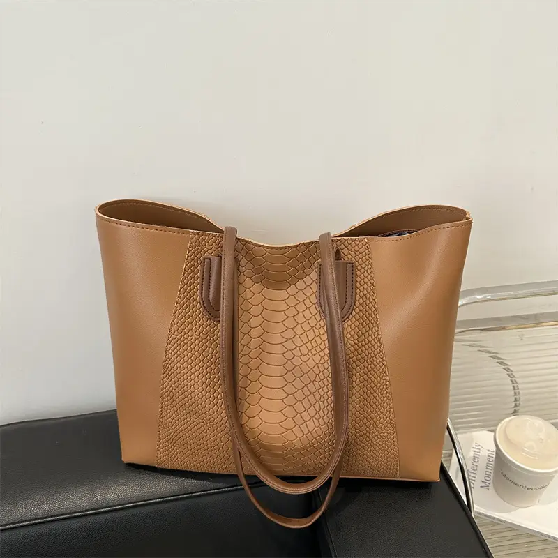Brown Crocodile-Textured Shoulder Bag for Women - Image 7
