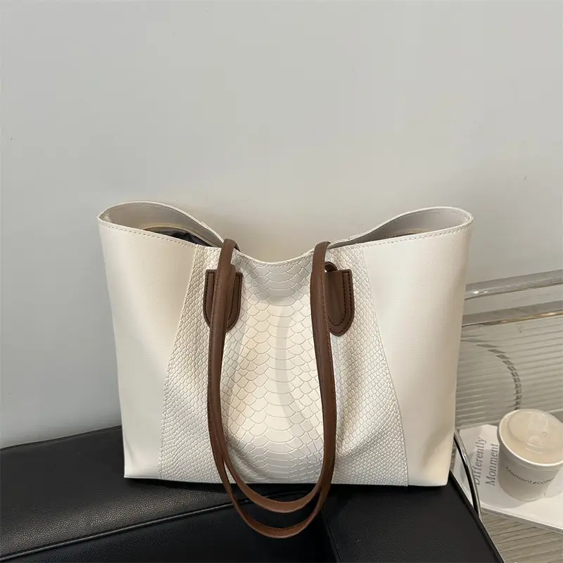 Brown Crocodile-Textured Shoulder Bag for Women - Image 8