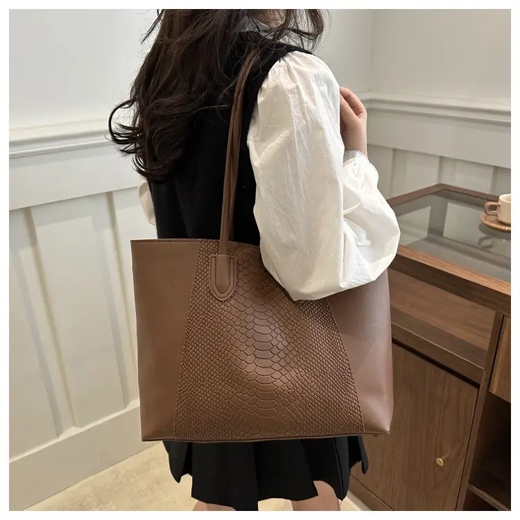 Brown Crocodile-Textured Shoulder Bag for Women — feature 13