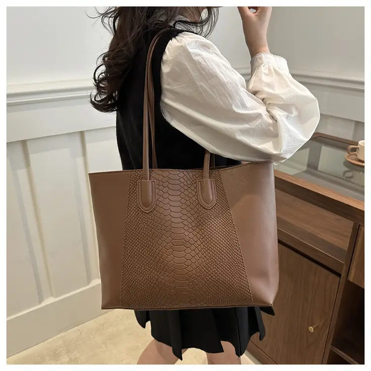 Brown Crocodile-Textured Shoulder Bag for Women — feature 14