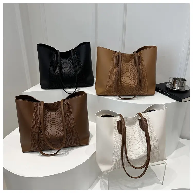 Brown Crocodile-Textured Shoulder Bag for Women — feature 23