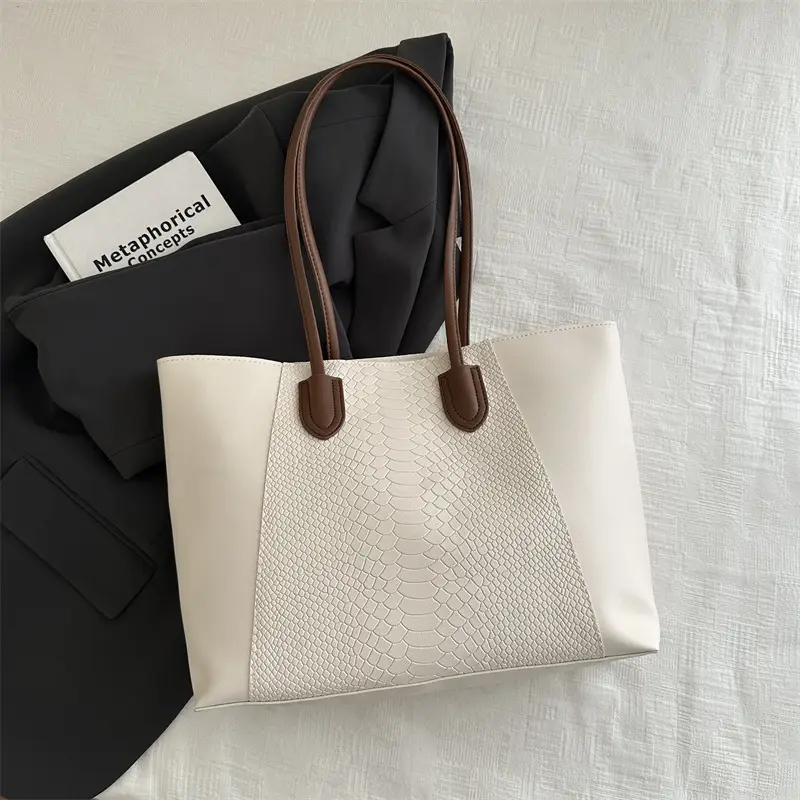 Brown Crocodile-Textured Shoulder Bag for Women - Image 2