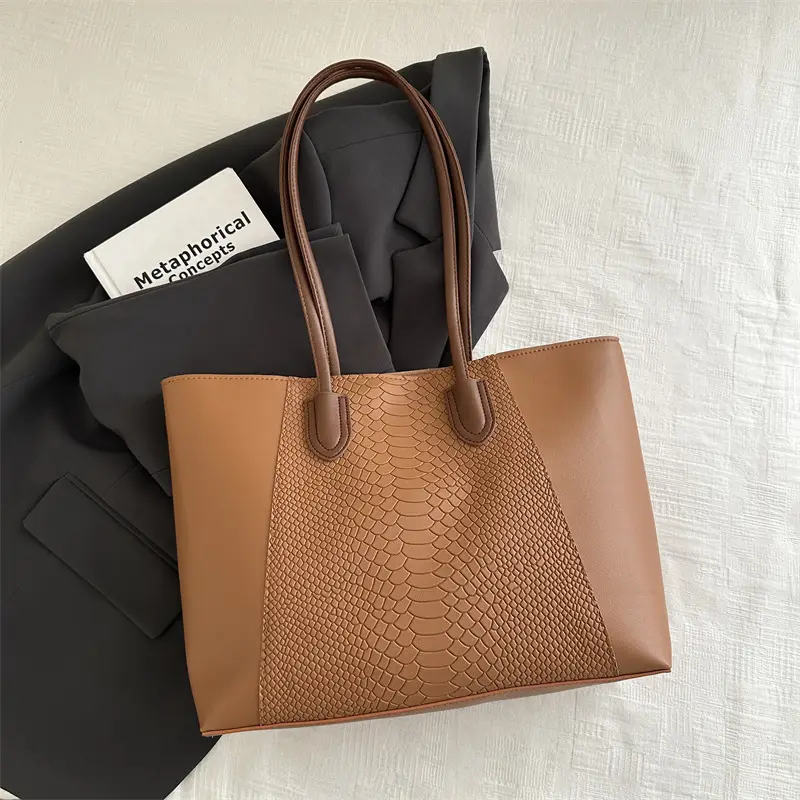 Brown Crocodile-Textured Shoulder Bag for Women - Image 4