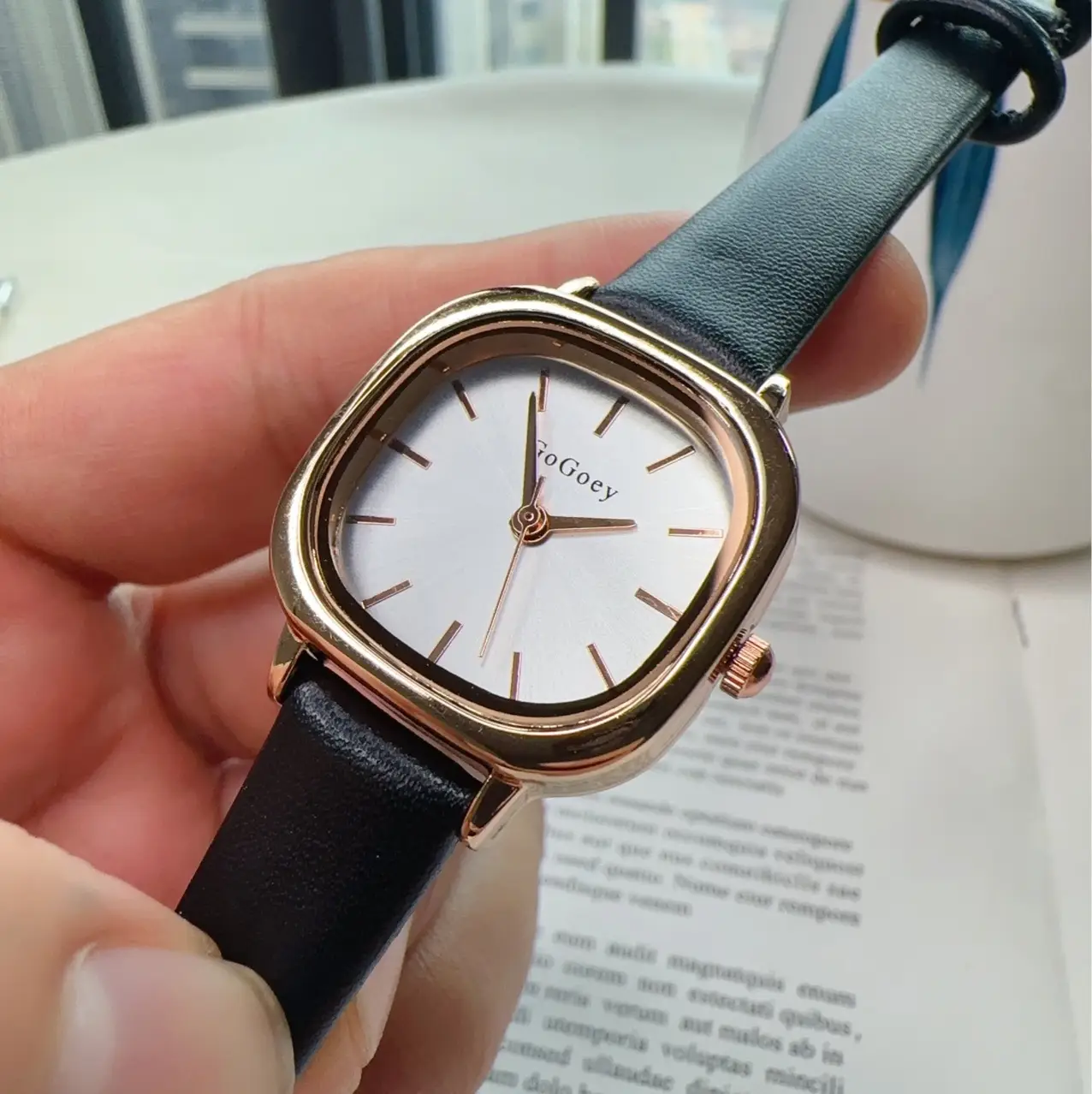 Rose Gold Women's Quartz Watch with White Belt - Image 4