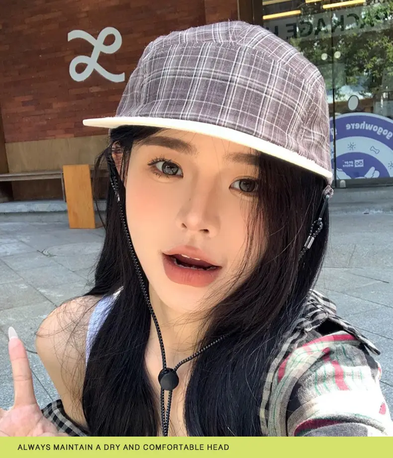Japanese Plaid Baseball Cap Women Spring Summer Outdoor Camping — feature 7