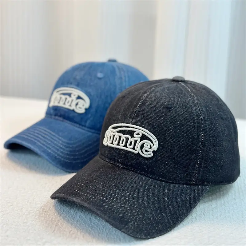Blue Embroidered Denim Baseball Cap for Women Men - Image 6