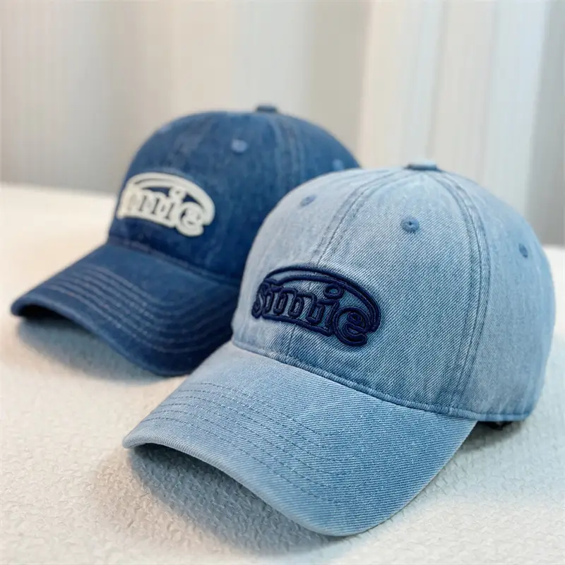 Blue Embroidered Denim Baseball Cap for Women Men - Image 7