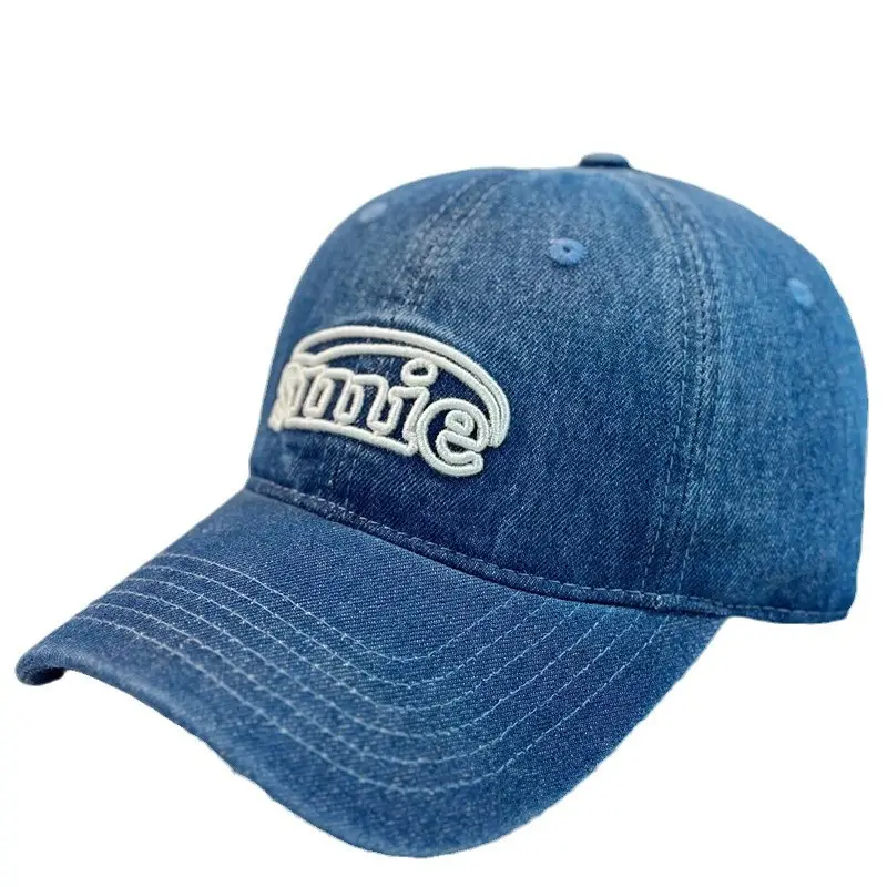 Blue Embroidered Denim Baseball Cap for Women Men - Image 8
