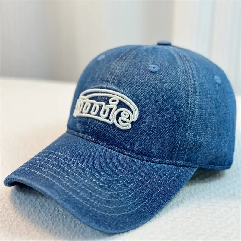 Blue Embroidered Denim Baseball Cap for Women Men - Image 2