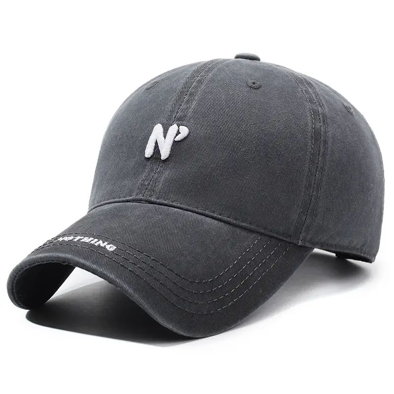 Black Korean-style Washed Cap Men Women Retro Baseball Cap - Image 3