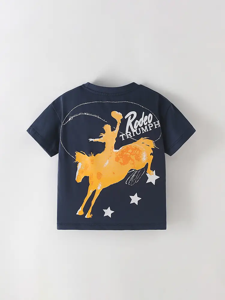 Cross-border Malwee Boys T-Shirt Dark Blue Summer Round Neck Medium Small