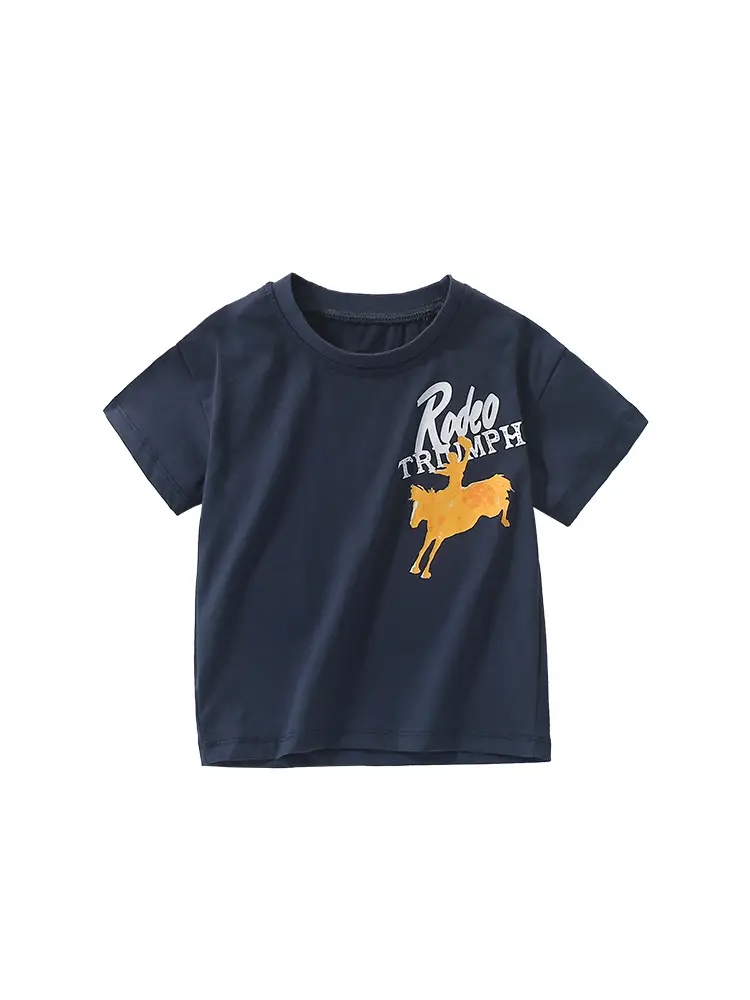 Cross-border Malwee Boys T-Shirt Dark Blue Summer Round Neck Medium Small
