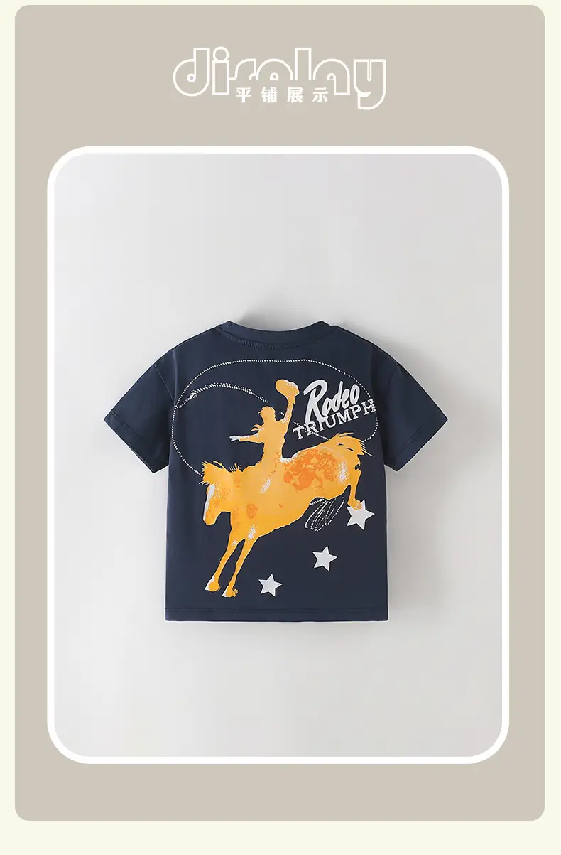 Cross-border Malwee Boys T-Shirt Dark Blue Summer Round Neck Medium Small — feature 11