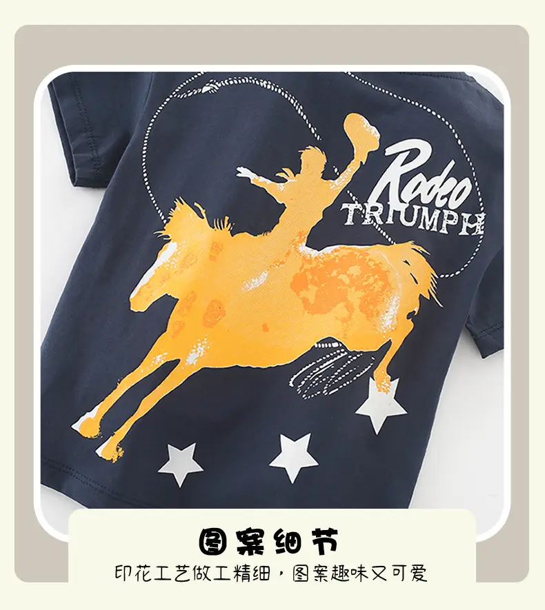 Cross-border Malwee Boys T-Shirt Dark Blue Summer Round Neck Medium Small — feature 8