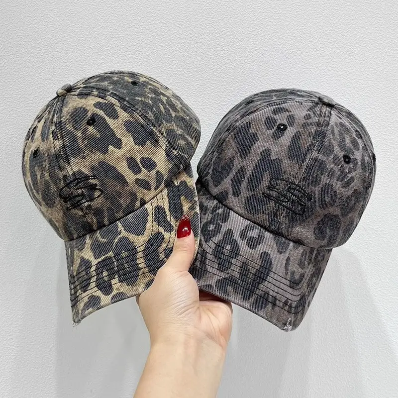 Leopard Print Baseball Cap Women Spring Autumn Ripped Hole - Image 2