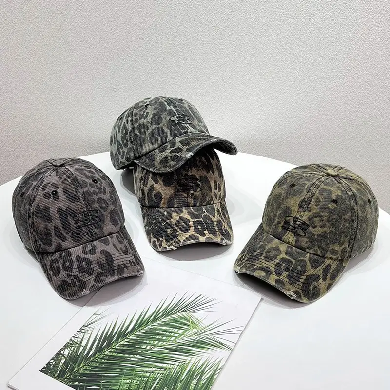 Leopard Print Baseball Cap Women Spring Autumn Ripped Hole - Image 3