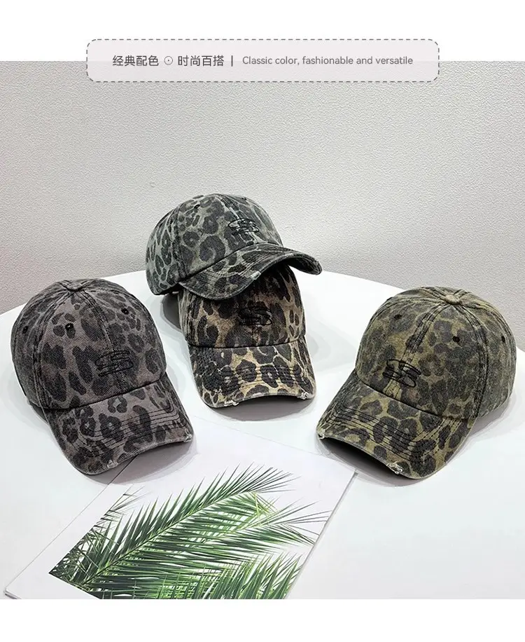Leopard Print Baseball Cap Women Spring Autumn Ripped Hole — feature 2