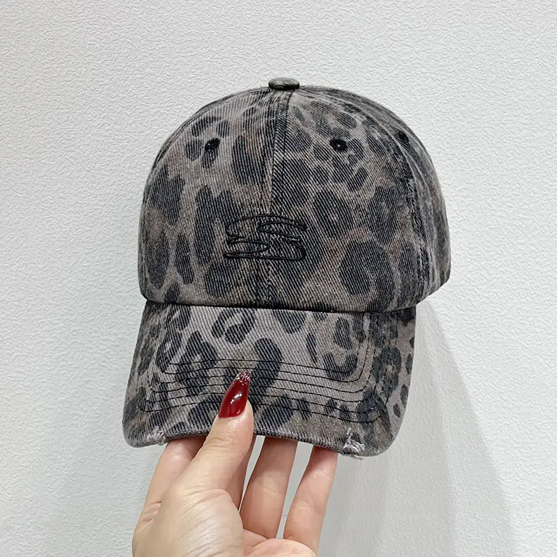 Leopard Print Baseball Cap Women Spring Autumn Ripped Hole — feature 7