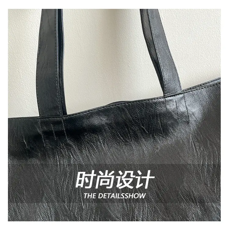 Black Leather Cross-Body Tote Bag Large Capacity — feature 10