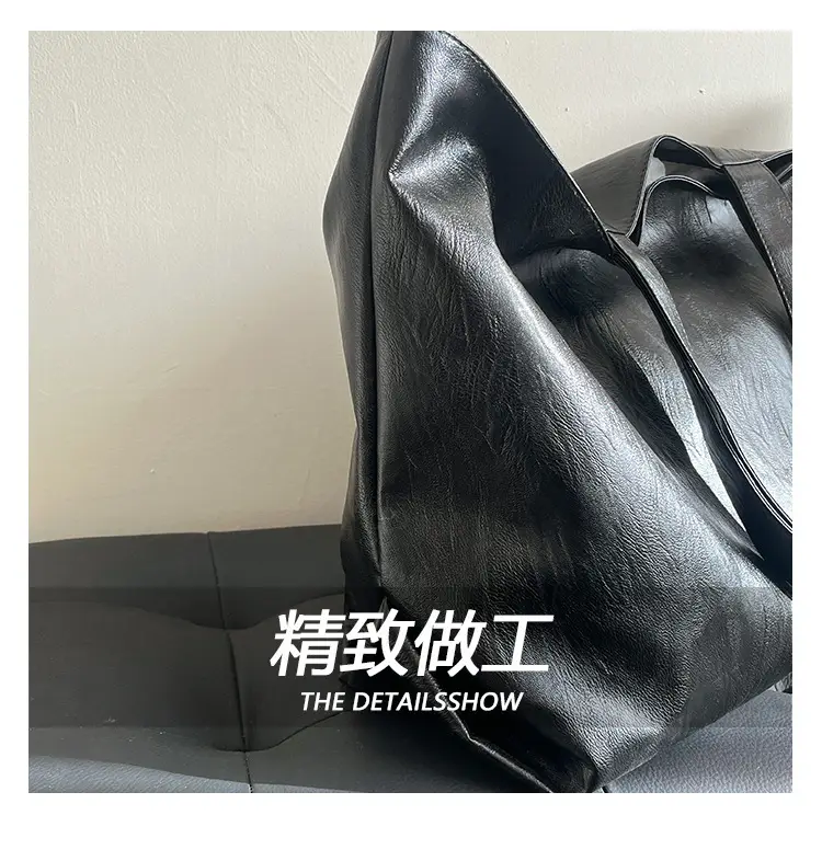 Black Leather Cross-Body Tote Bag Large Capacity — feature 11