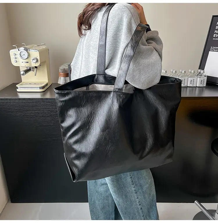 Black Leather Cross-Body Tote Bag Large Capacity — feature 20