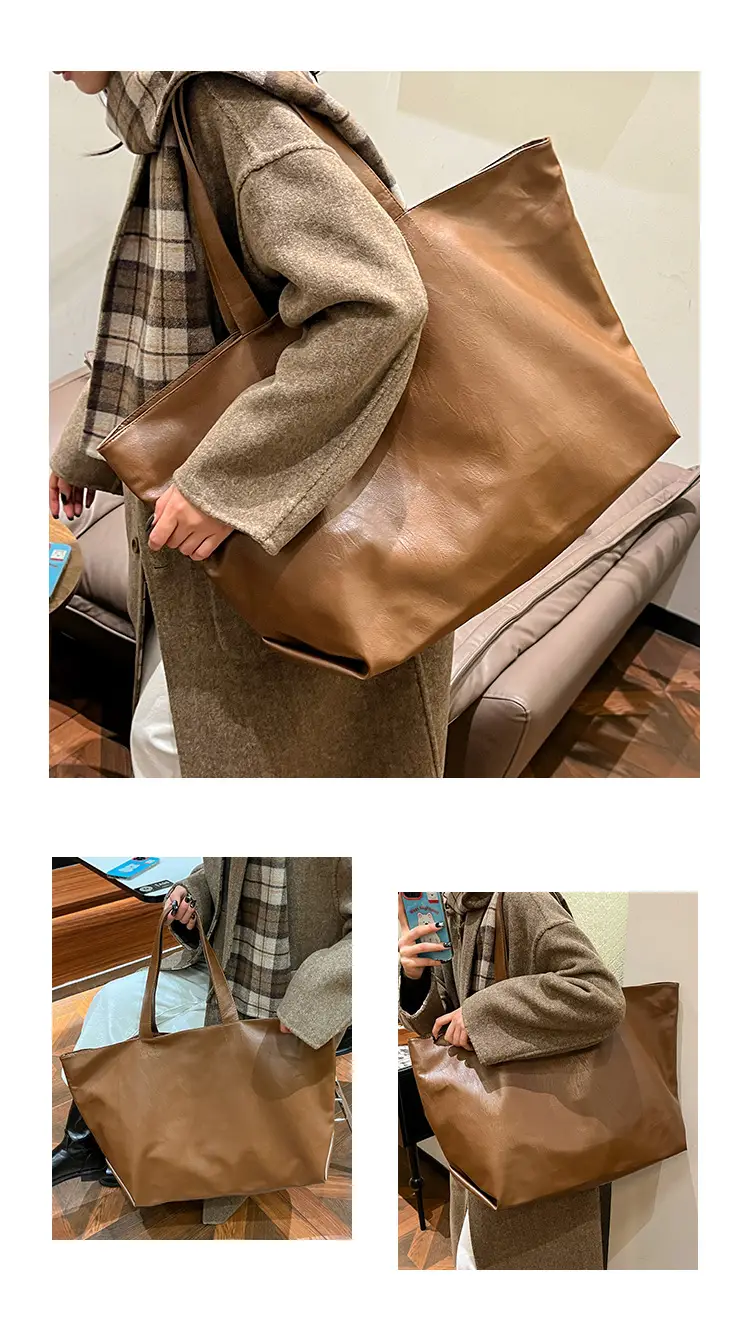 Black Leather Cross-Body Tote Bag Large Capacity — feature 5
