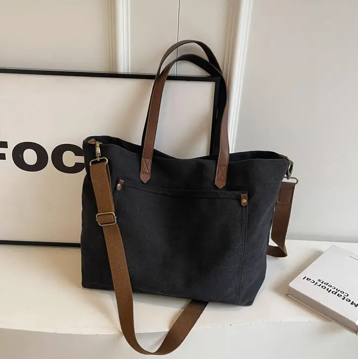 Women Canvas Shoulder Bag Black Retro Artistic 2025 - Image 6