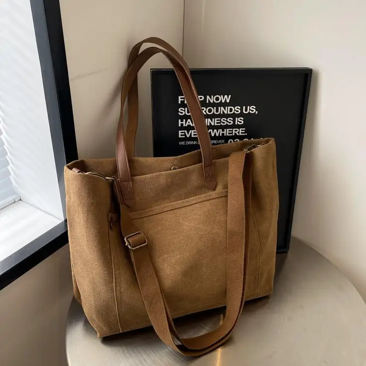 Women Canvas Shoulder Bag Black Retro Artistic 2025 - Image 7