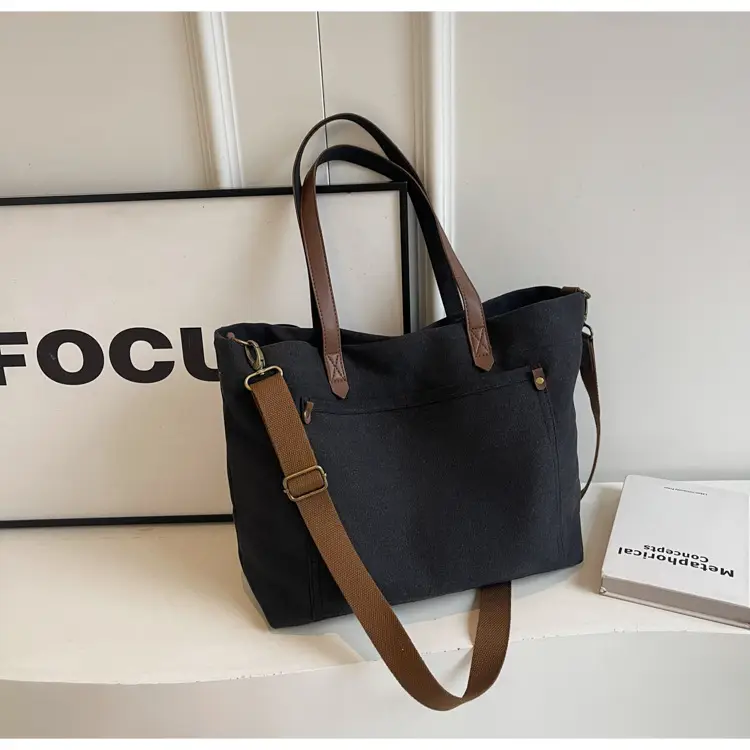 Women Canvas Shoulder Bag Black Retro Artistic 2025 — feature 36