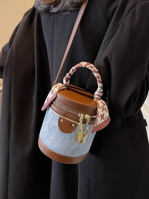 Vintage Contrast Bucket Bag Women's 2025 New - Image 4