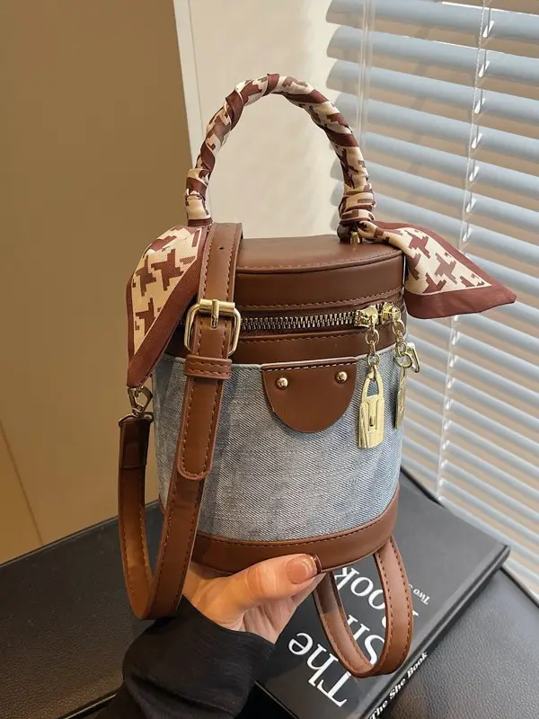 Vintage Contrast Bucket Bag Women's 2025 New - Image 5