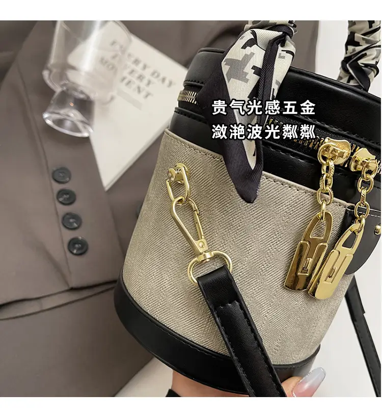 Vintage Contrast Bucket Bag Women's 2025 New — feature 3