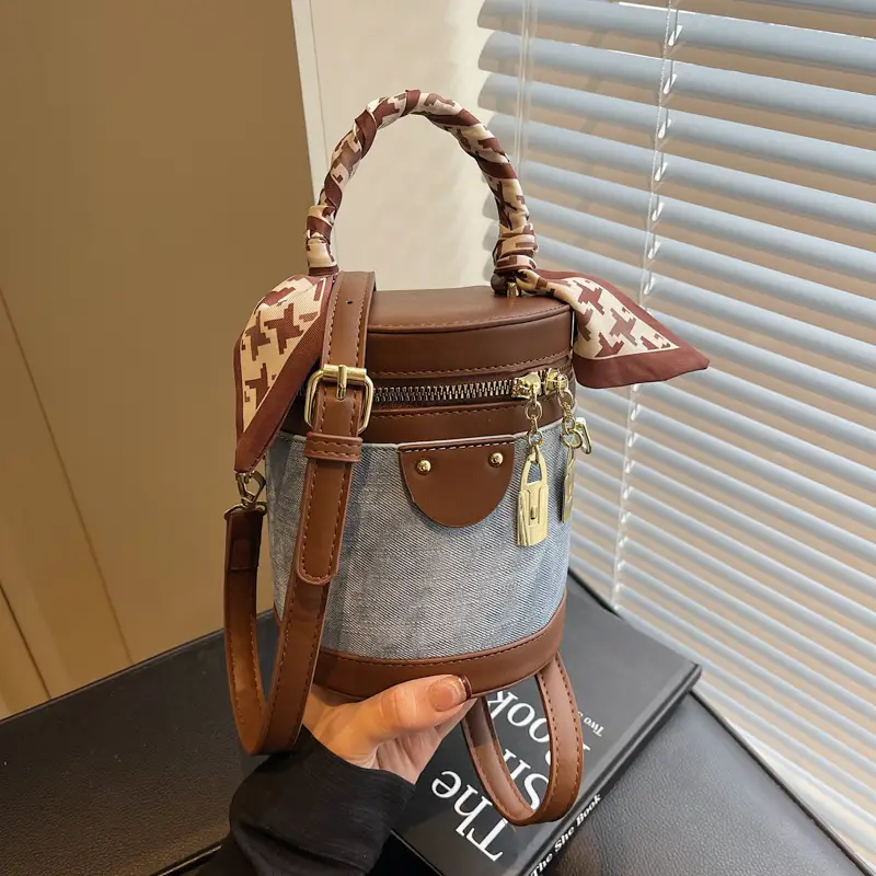 Vintage Contrast Bucket Bag Women's 2025 New - Image 2