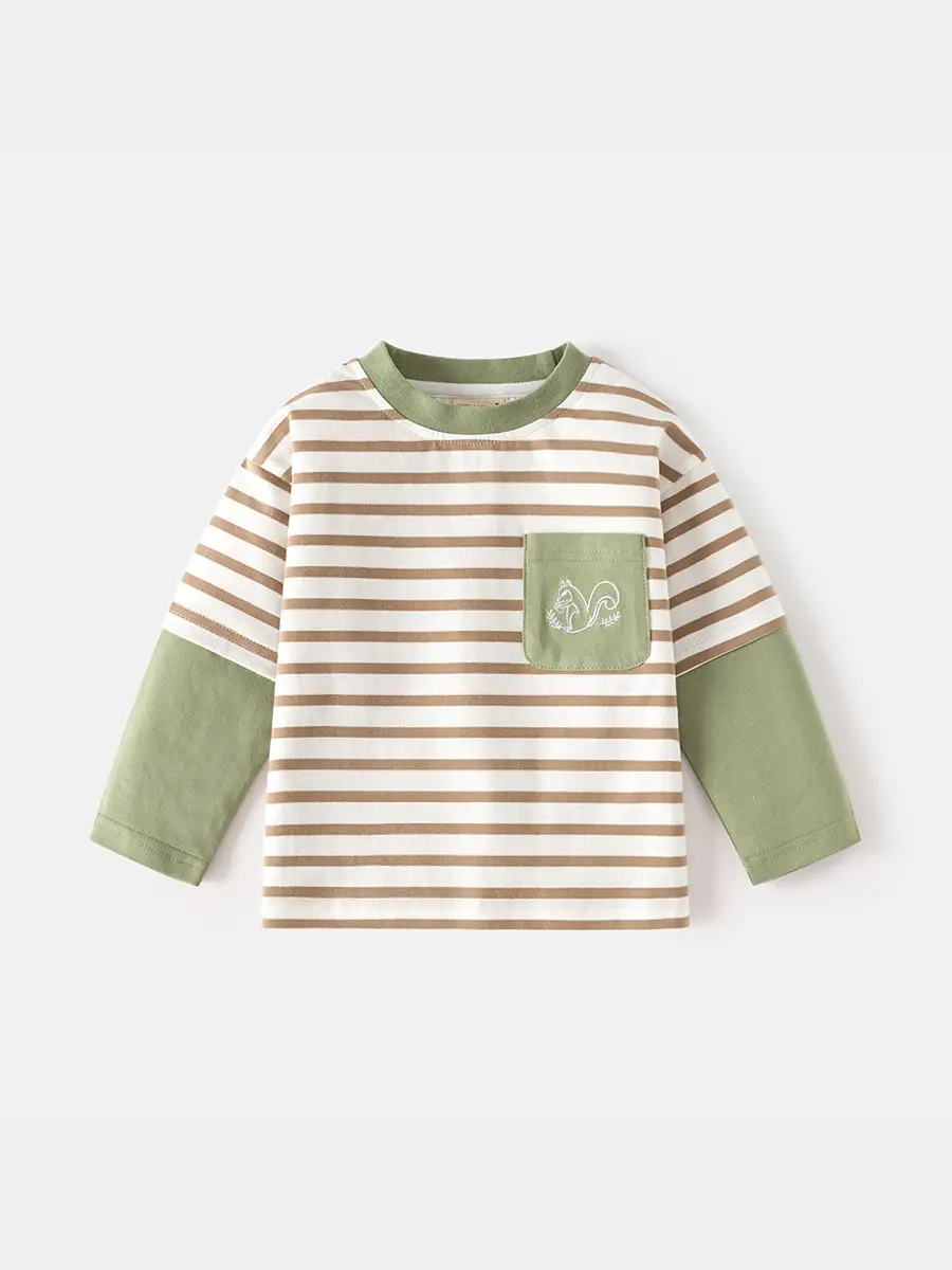 Children's Brown Long Sleeve T-Shirt with Yellow & Grey Sleeves - Image 4