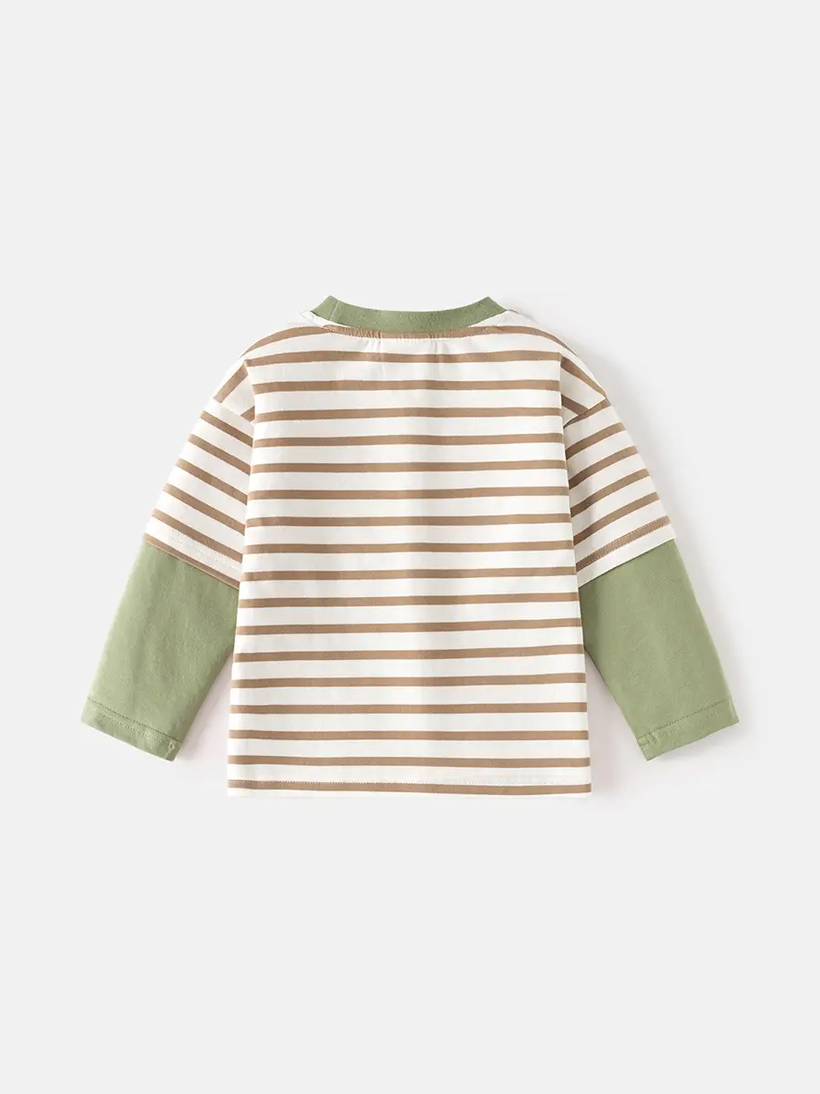 Children's Brown Long Sleeve T-Shirt with Yellow & Grey Sleeves - Image 5