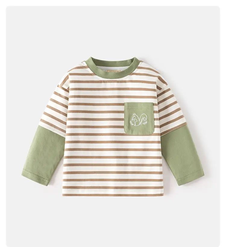 Children's Brown Long Sleeve T-Shirt with Yellow & Grey Sleeves — feature 1