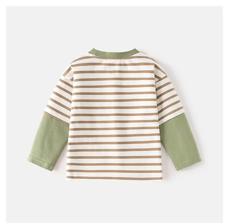 Children's Brown Long Sleeve T-Shirt with Yellow & Grey Sleeves — feature 9