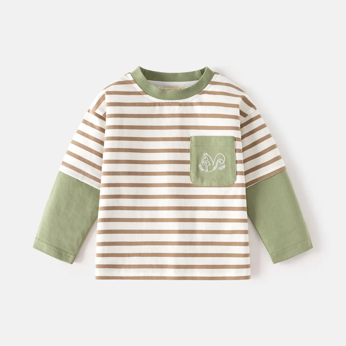 Children's Brown Long Sleeve T-Shirt with Yellow & Grey Sleeves - Image 2