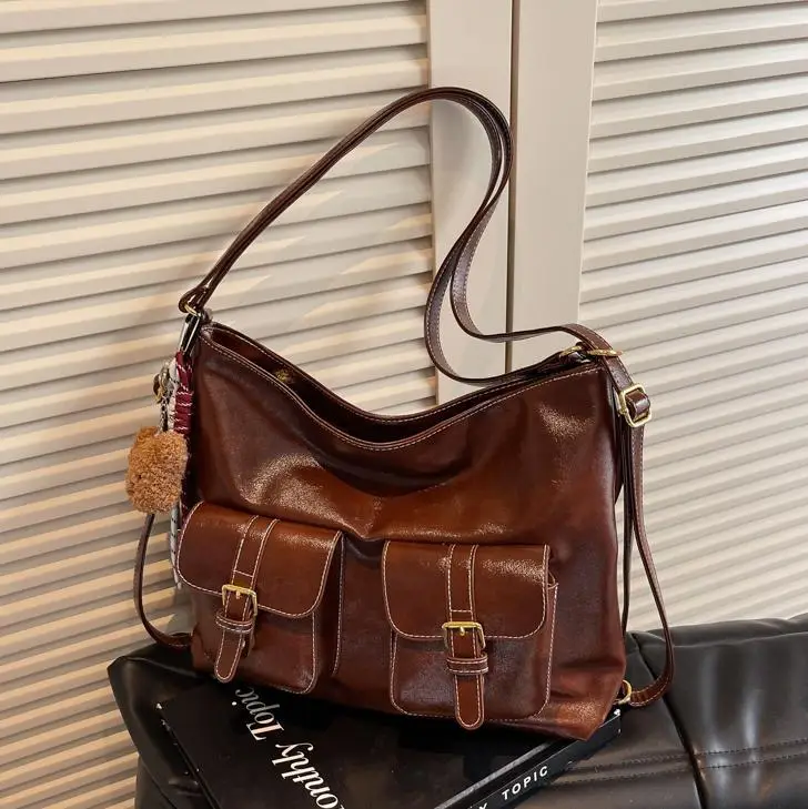 Women's Beige Retro Fashion Shoulder Bag with 2 Pockets