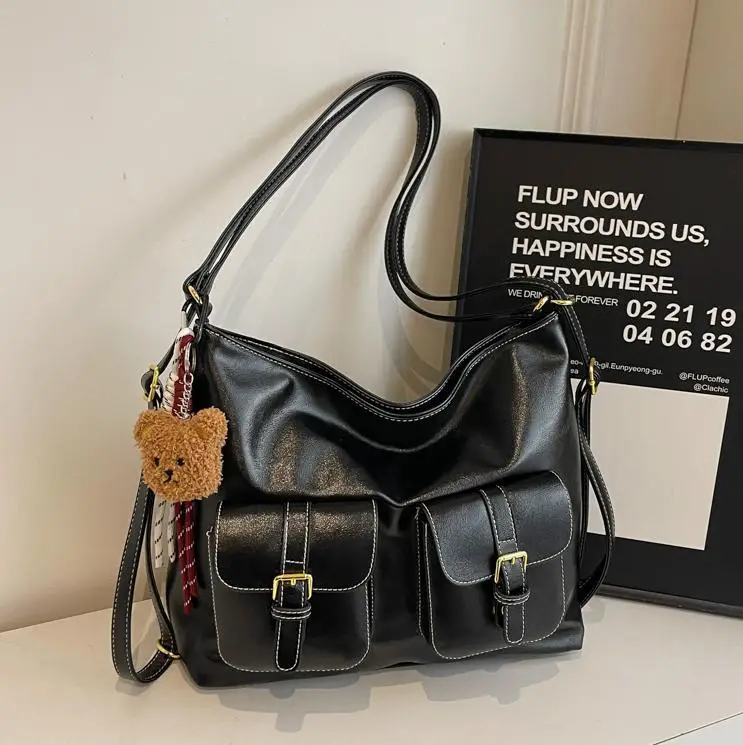 Women's Beige Retro Fashion Shoulder Bag with 2 Pockets
