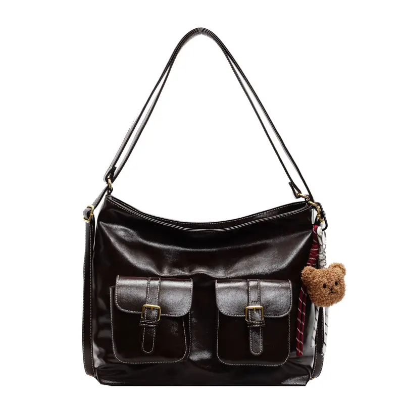 Women's Beige Retro Fashion Shoulder Bag with 2 Pockets