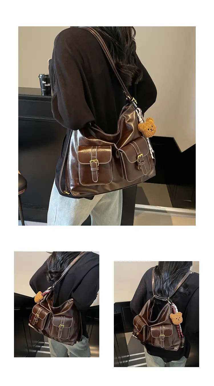 Women's Beige Retro Fashion Shoulder Bag with 2 Pockets — feature 12