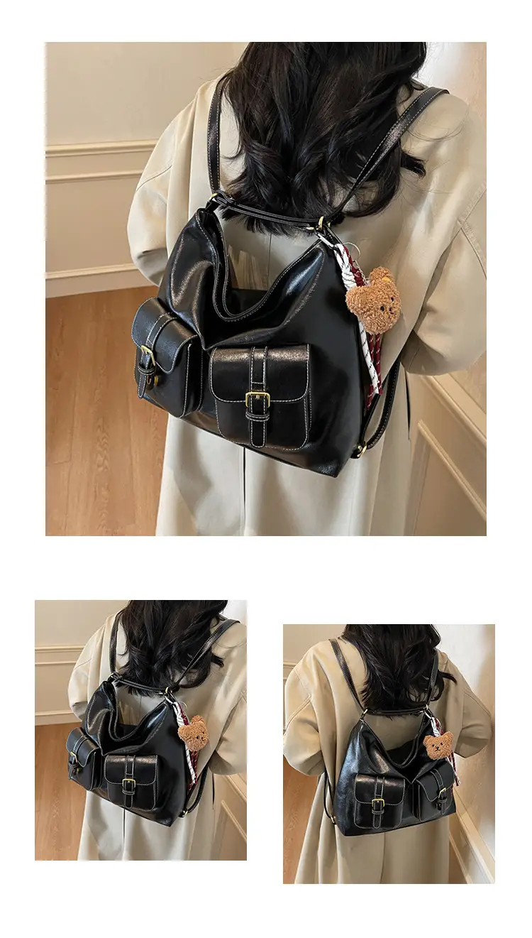 Women's Beige Retro Fashion Shoulder Bag with 2 Pockets — feature 13