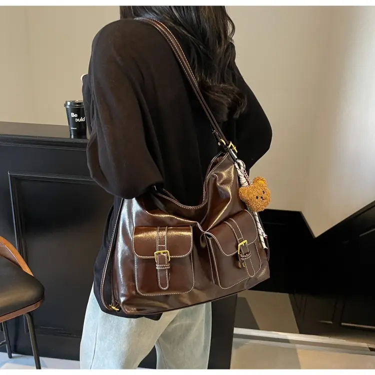 Women's Beige Retro Fashion Shoulder Bag with 2 Pockets — feature 17