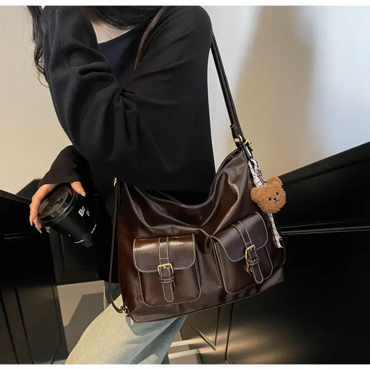 Women's Beige Retro Fashion Shoulder Bag with 2 Pockets — feature 18