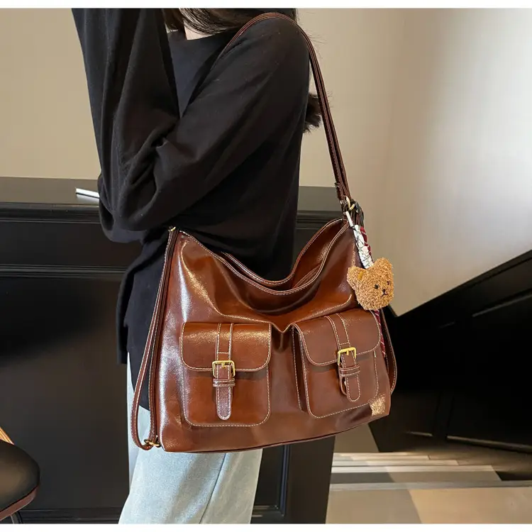 Women's Beige Retro Fashion Shoulder Bag with 2 Pockets — feature 19