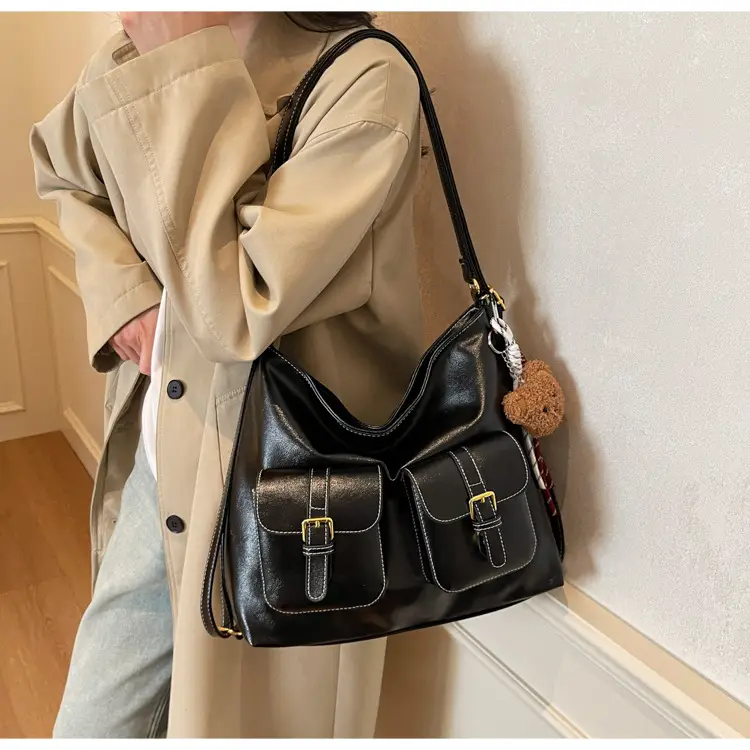 Women's Beige Retro Fashion Shoulder Bag with 2 Pockets — feature 21